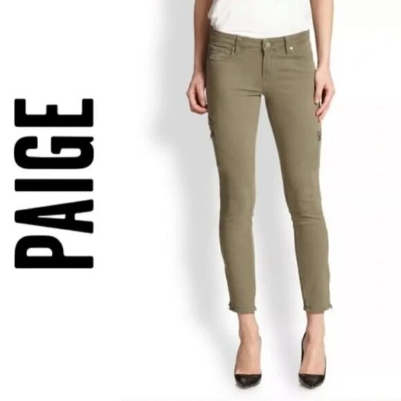 Paige Womens 27 Christi Utility Jeans Ankle Zip Skinny Ivy Green Moto - Picture 9 of 9